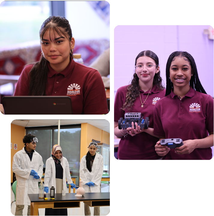 Students engaged in various activities in a science lab, showcasing teamwork and experimentation