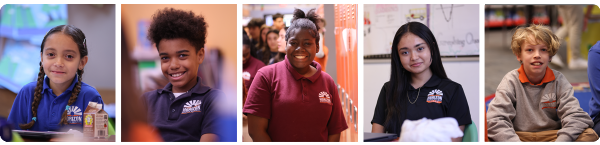 Collage of five individual student portraits